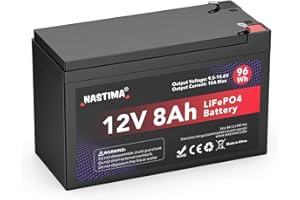NASTIMA 12V 8Ah LiFePO4 LIthium Battery, Built-in BMS, 4000+ Deep Cycles, Perfect for Power Wheels, Kids Ride-On Cars, Lawn M