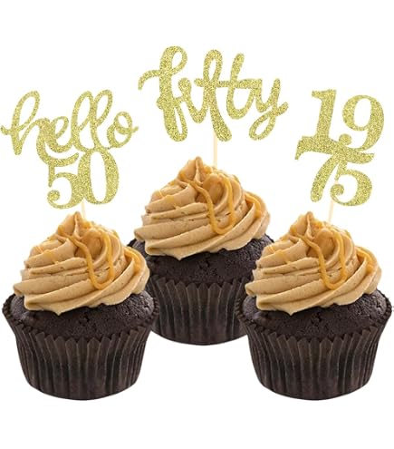 Gyufise Cupcake-Topper Zum 50. Geburtstag – 24 Stück, Mit Motiven "Outta 1973" & "Hello 50", 12,4 Cm Hoch