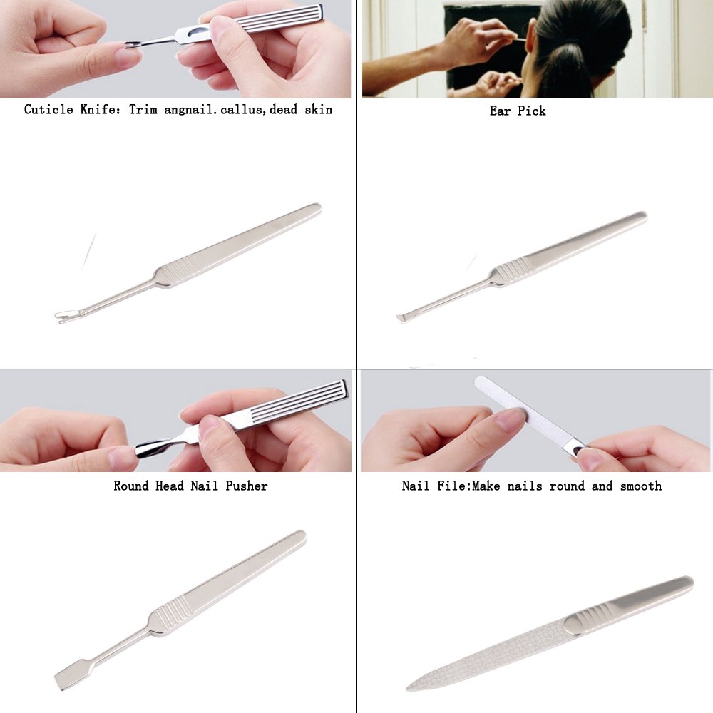 Manicure Pedicure Set Stainless Steel Nail Clippers Travel Grooming Kit with Protable Case-UHIBROS (Zip Black)