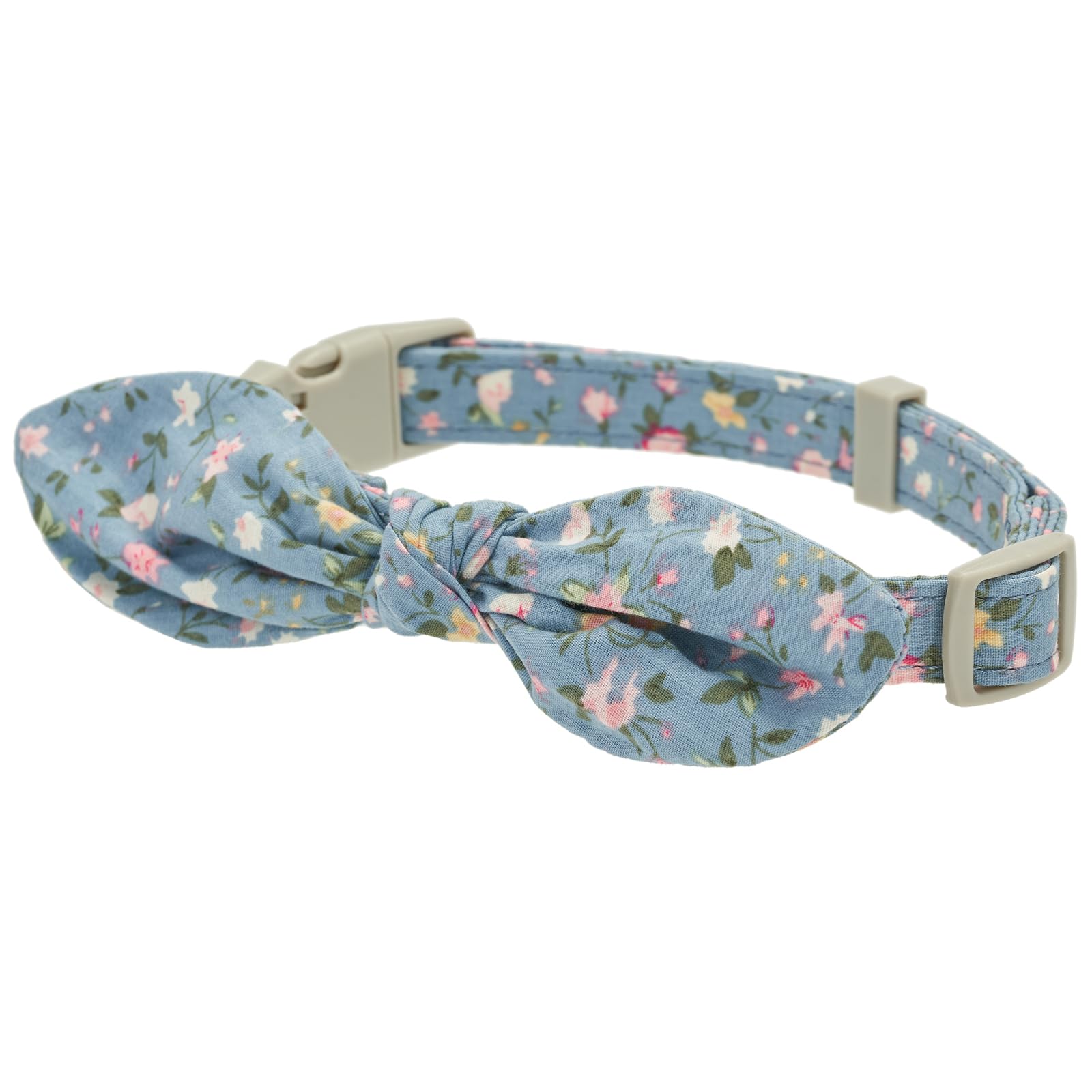 YUDOTE Cotton Dog Collar XS Soft Lightweight with Hand-tied Knot Bow Non-irritating for Puppies Delicate Neck 22-30cm,BlueFlora