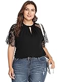 Romwe Women's Plus Size Elegant Lace Sleeve Solid Blouse Shirts Top