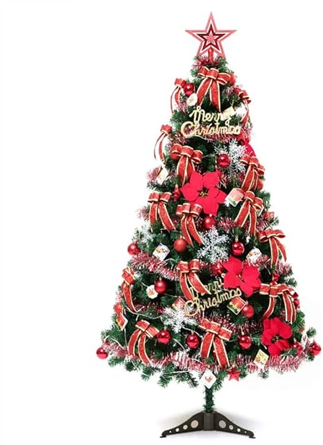 Amazon S C Live クリスマスツリー 150 赤 レッド イルミネーションledライト付 オーナメントセット付 オーナメントボール付 赤 レッド トップス星付き 赤リボン 赤ポインセチア 雪結晶 星 スター Merry Christmas英文字付 クリスマスモール付き 激安 クリスマス
