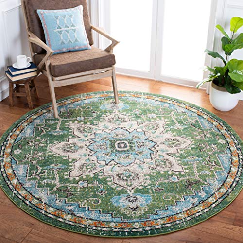 SAFAVIEH Madison Round Rug 4', Traditional Green & Turquoise MAD473Y