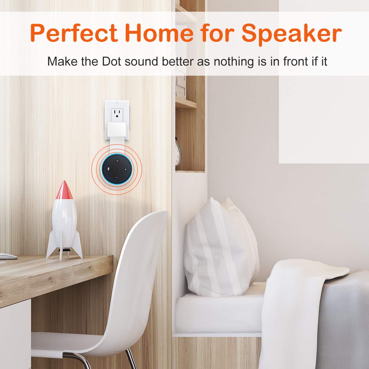 Feiyen Outlet Wall Mount Hanger Stand for Dot 2nd Generation Without Mess Wires Or Screws, Space-Saving Holder Case Plug Mounting Bracket in Kitchens, Bathroom And Bedroom (White - New Packaged)