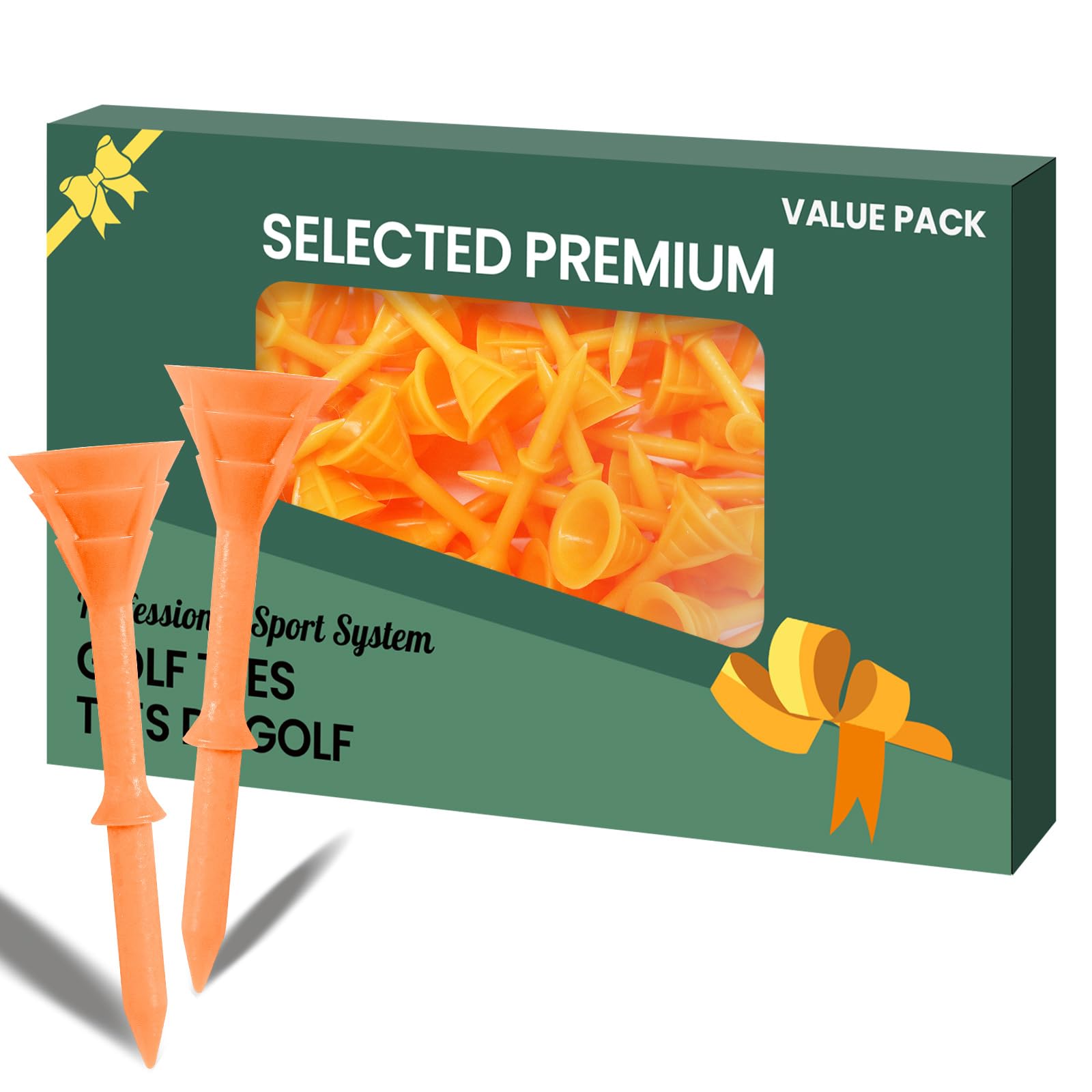 AXKAL Golf Tees Plastic 3 1/4’’ 83mm Unbreakable Double-Layer Low Resistance Flexible Value 30/60 Pack, Golf Tee Spikes for Court Outdoor Sports (Citrine, 30 Pack-3 1/4'')