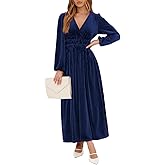 Sissyaki Women's Long Sleeve Velvet Dresses Fall Winter Long Dress Wedding Guest Party Maxi Dress