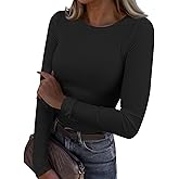 Long Sleeve Shirts for Women Crewneck Sexy Basic T-Shirts Casual Fall Flower Printing Slim Fit Stretch Women's Tops