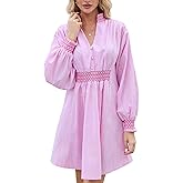 Womens Embroidered Shirt Dress Fall Oversized Long Sleeve Casual V Neck A Line Mini Dress