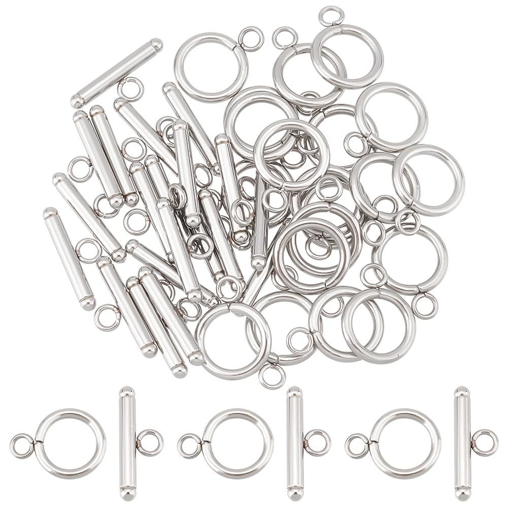 UNICRAFTALE 20 Sets 304 Stainless Steel Toggle Clasps Bar and Ring Clasps Silver Tones End Clasps Connectors Jewelry Clasps Lobster Clasp for Women Bracelet Necklace Jewelry Making
