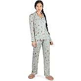MeMoi Women's Notch Collar Cotton Blend Pant Pajama Set