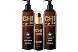 CHI Argan Oil plus Moringa Oil Luxe Trio Kit with Shampoo, Conditioner and Moringa Oil (Set of 3), 11 fl. oz.