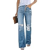 LookbookStore High Waisted Ripped Flare Jeans for Women Distressed Bell Bottom Jeans Wide Leg Pants