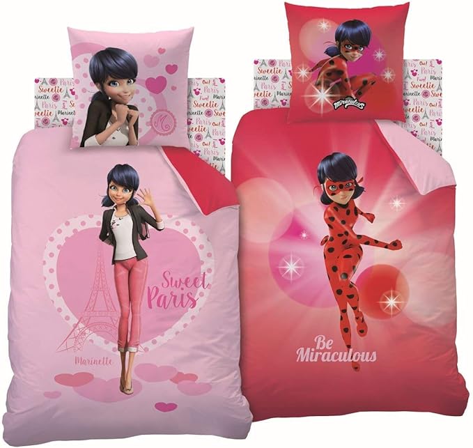 CIT Miraculous Ladybug reversible bedding set, 135 cm x 200 cm, 80 cm x 80 cm, 100 cotton, 2