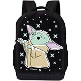 STAR WARS BLACK MANDALORIAN BACKPACK 18 INCH AIR MESH PADDED BAG (The Child and Stars)