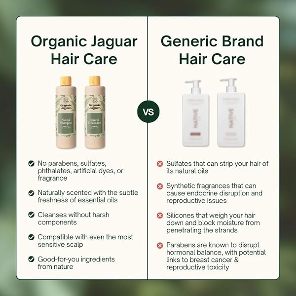 ORGANIC JAGUAR NATURAL SHAMPOO FOR HAIR CARE, SULFATE FREE SHAMPOO WITH CASTOR OIL, HONEYSUCKLE, GLYCERIN, ALOE VERA & MILD THICKENING AGENT, DRY TO COLOR TREATED TO ALL HAIR, 13.5 FL OZ