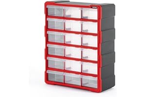 INTERTOOL Small Parts Organizer for Hardware & Screws | 18 Removable Bins with Dividers | Wall Mount or Desktop Craft & Lego Storage Cabinet | 19” x 15” x 7” BX08-4019