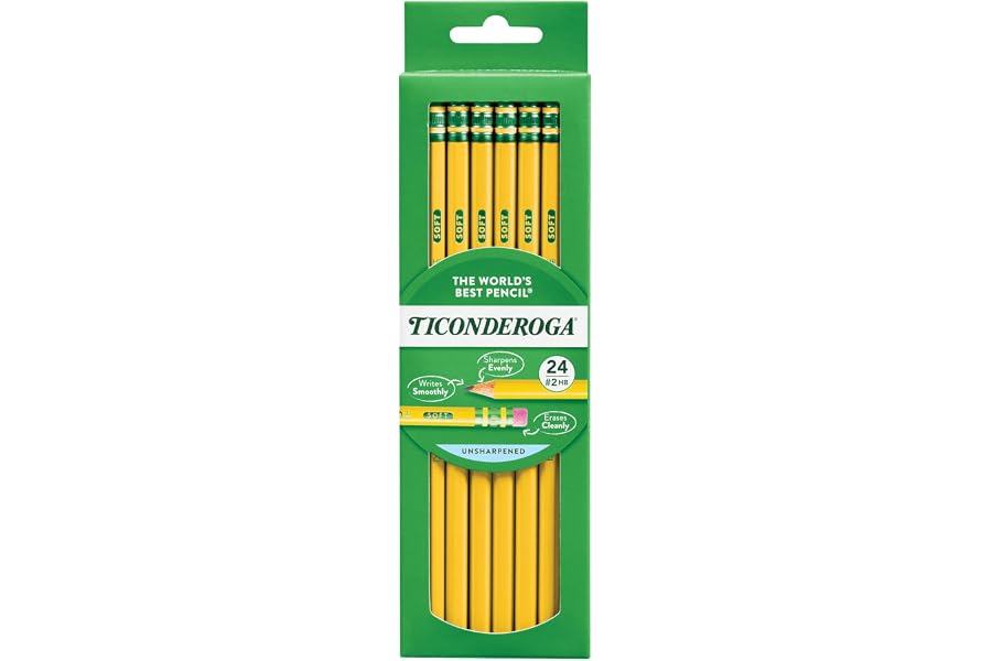 Ticonderoga Wood-Cased Pencils, Unsharpened, 2 HB Soft, Yellow, 24 Count