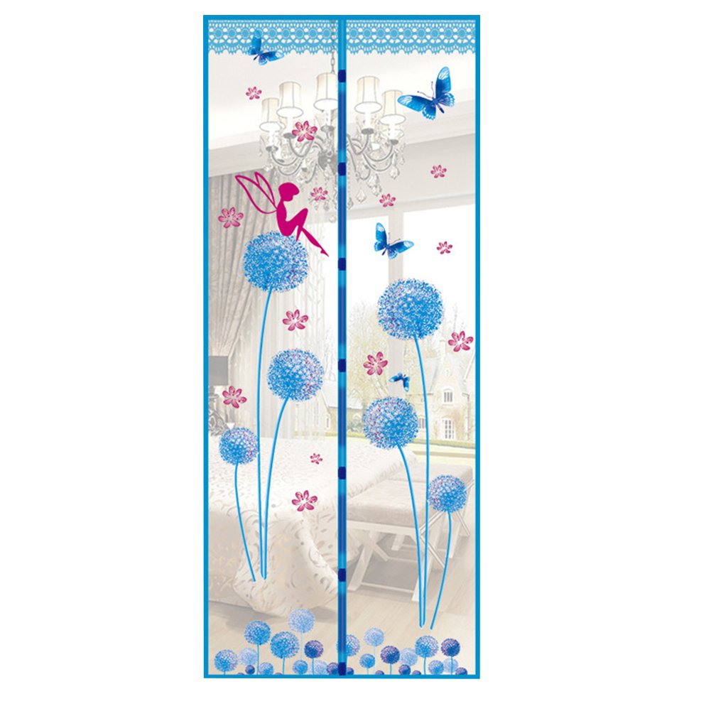 uminilife Upgrade Encryption 4 Colors Magnet Mosquito Net Curtains Tulle Window Door Screen Magnetic Moustiquaire Porte Dandelion pattern (Blue)