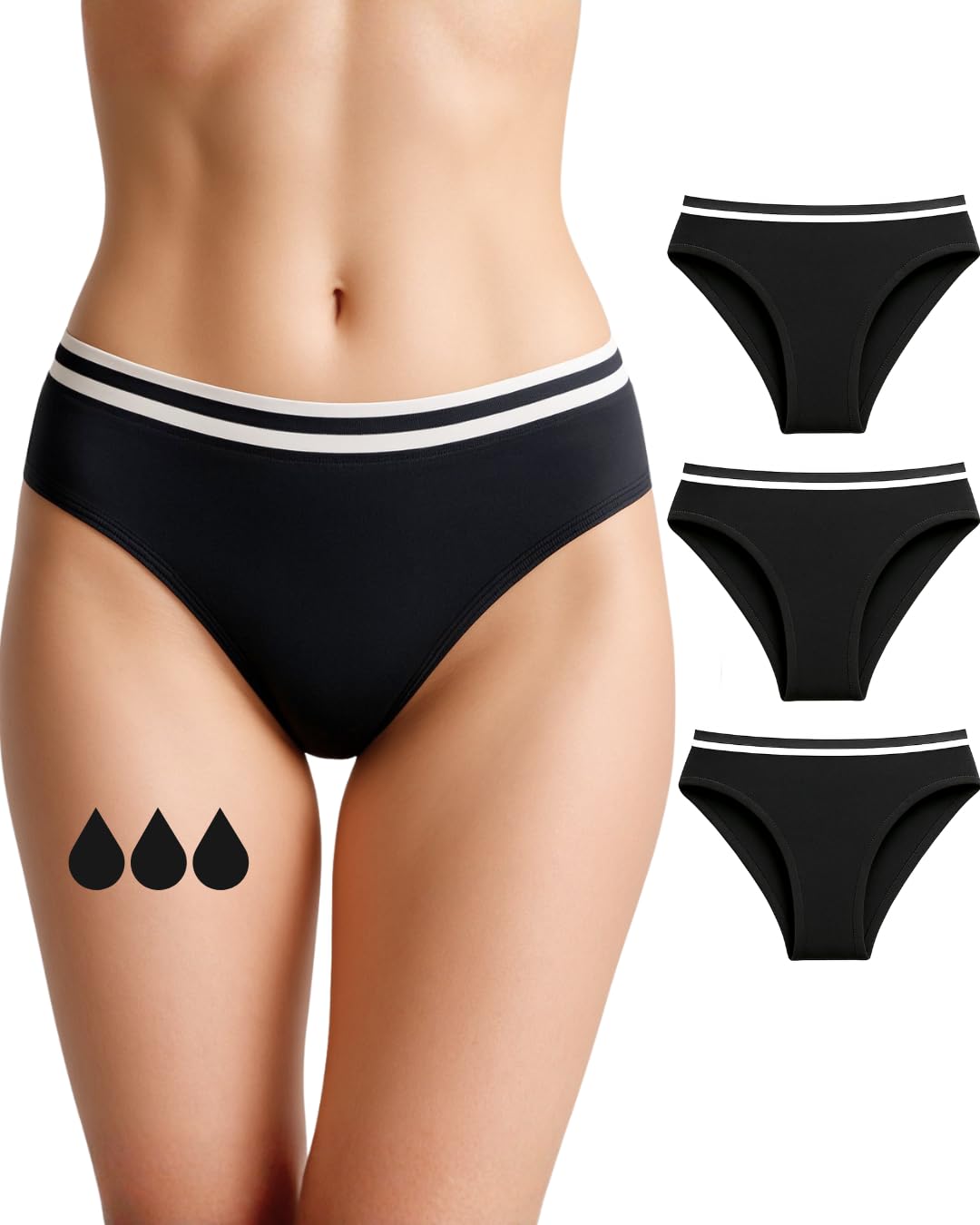 NoBlood Period Pants Heavy Flow for Women and Teenage Girls - Washable - Cotton - Eco-friendly - Menstrual Underwear - Absorbent Periods Undies - Womens Teens Girl (Gwen-Pack, XXS) — image 1