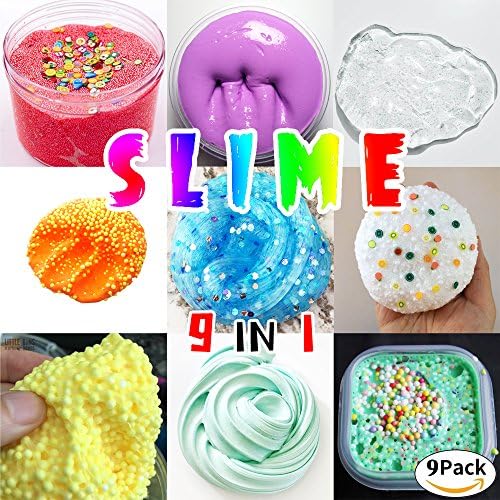 eswutt Instagram Super Slime Kit - 9 Styles Slime（2.5 oz each,total 22.5oz） with Colorful Foam Balls, Gold sand Decoration, Pearl Decoration, Golden sand Glitter Shake Jars for DIY Slime