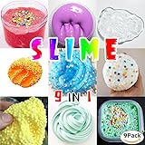 HSETIY Instagram Super Slime Kit - 9 Styles Slime（2.5 oz each,total 22.5oz） with Colorful Foam Balls, Gold sand Decoration, Pearl Decoration, Golden sand Glitter Shake Jars for DIY Slime