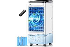 FANCOLE Windowless Portable Air Conditioners with 4 Ice Packs, 12H Smart Timer for Auto-off, 26Ft Remote, Top Fill Dual Tank, 3Speeds Evaporative Air Cooler, 70°Auto Swing Swamp Cooler Air Conditioner