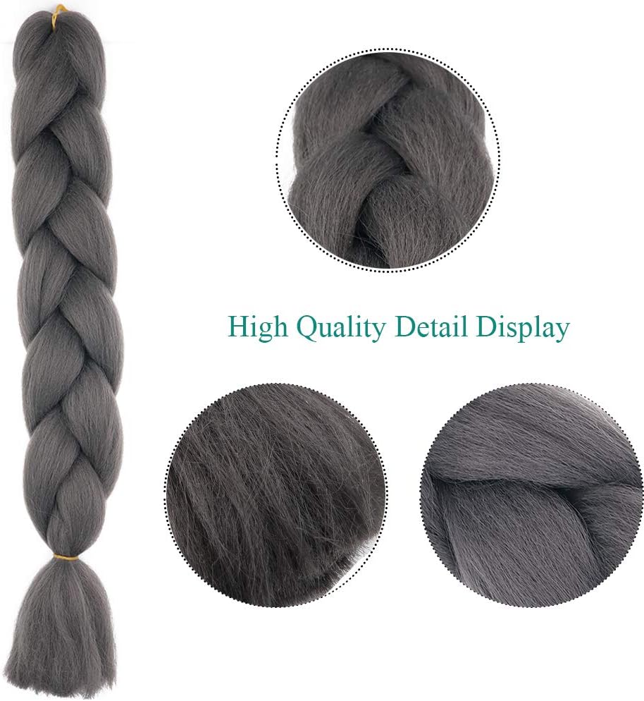 24" Braiding Hair Extension Jumbo Braids Synthetic Crochet Hair Afro Box Braid Heat Resistent (Dark Gray) - Image 3