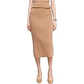 ebossy Ribbed Pencil Skirt for Women Elastic Waist Wool Blend Business Casual Knit Midi Skirt