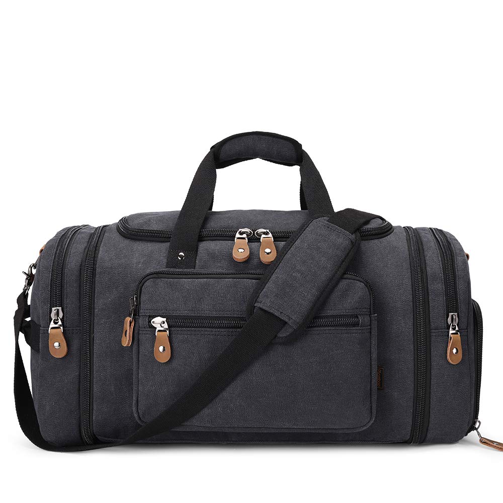 Gonex 50L - 60L Expandable Canvas Duffle Bag with Shoes Compartment, Large Holdall Bag for Men, Overnight Travel Bags Weekender Bag Men and Women