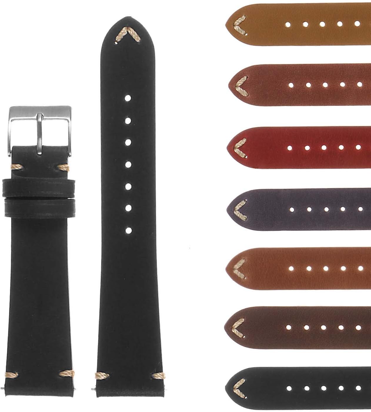 DASSARI Tribute II Quick Release Vintage Italian Leather Watch Band Strap 16mm 18mm 19mm 20mm 21mm 22mm 24mm 26mm