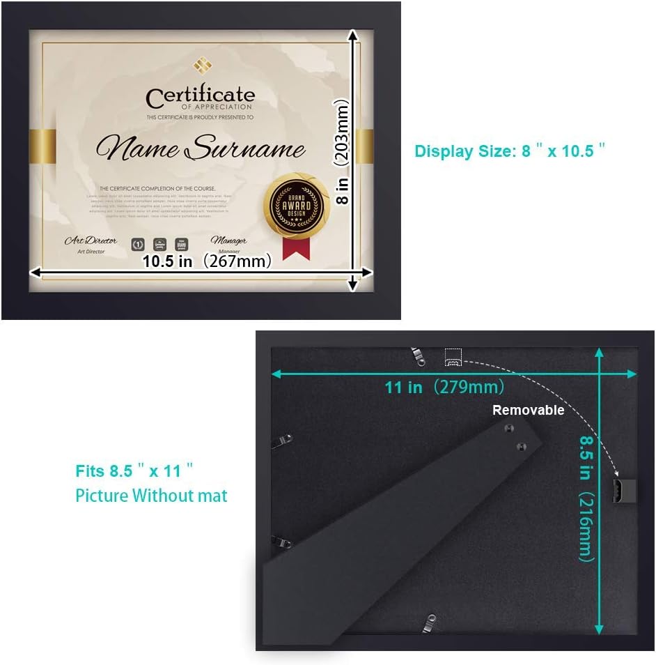 RPJC 2 pcs Sets Solid Wood Document Frames Display Certificate 8.5x11 inch Black and 11x14 inch Mat 8.5x11 inch Black: Home & Kitchen