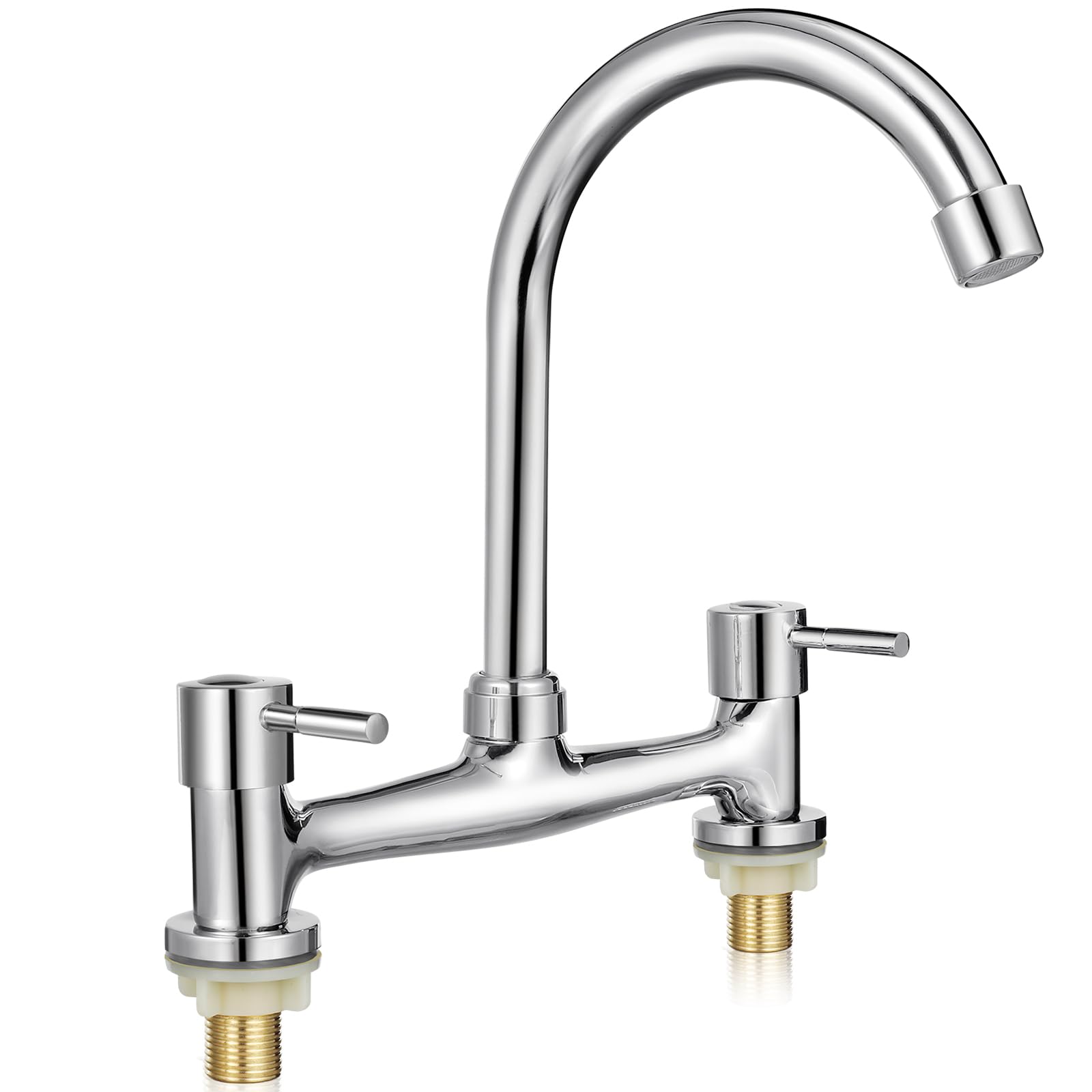 Housoutil 2 Hole Basin Faucet, One Word Handle Taps, 20cm Hole Spacing Two Poles Kitchen & Bathroom Sink Mixer Taps