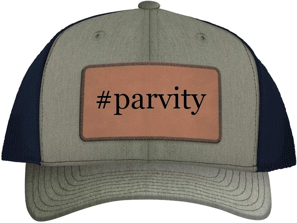 Parvity Hashtag Leather Dark Brown Patch Engraved Trucker Hat