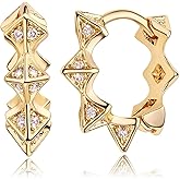 Mevecco Spike CZ Hoop Earrings, Gold, Dainty Chunky Turquoise Hoop Earrings With 18k Gold Ear Post, 2.5cm Diameter