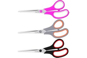 HeyPX 8.5" Scissors All Purpose for Office, Home, School, Sewing, Fabric and Crafts, Stainless Steel Heavy Duty Scissors with Ultra Sharp Blades and Comfort Grip Handles, 3 Pack, Multicolor