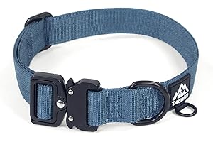 Tacwild Large Dog Collar Heavy Duty Dog Collars for Medium- Adjustable, Chew Proof Nylon Collar with Metal Quick Release Buckle and D-Ring for Dog Tags (Haze Blue, L)