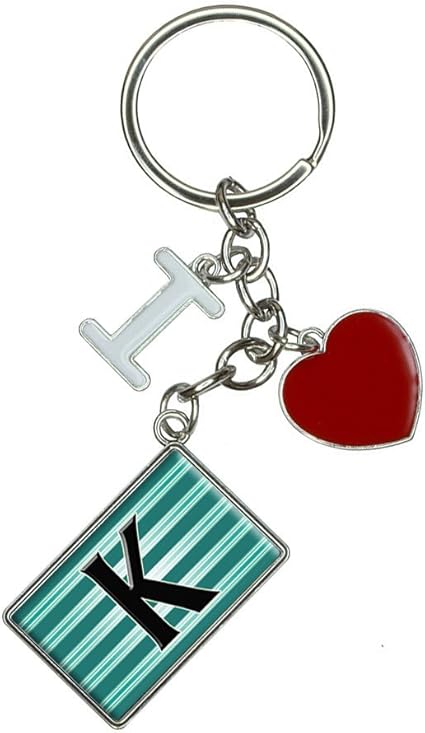 Amazon 手紙k初期ブラックティールストライプi Heart Loveキーチェーンキーリング 机上用品 文具収納 文房具 オフィス用品 Amazon 手紙k初期ブラックティールストライプi Heart Loveキーチェーンキーリング 机上用品 文具収納 文房具 オフィス用品