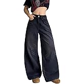 OYICAI Womens Wide Leg Baggy Jeans with Pockets Hip Hop Y2k Casual Skater Loose Denim Pants Streetwear