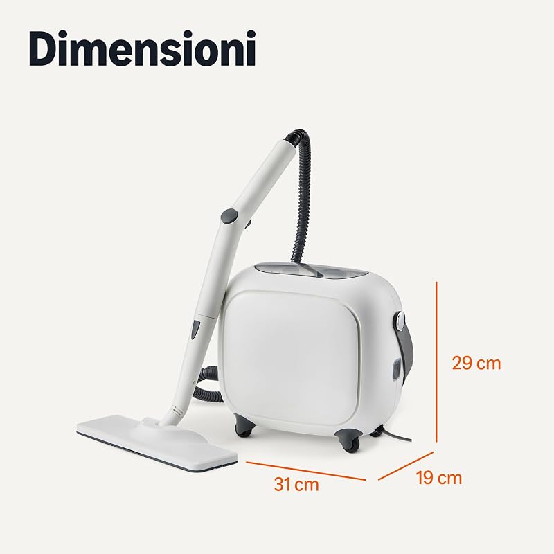 Pulitore a Vapore Multifunzione con 22 Accessori, Serbatoio da 1,5L, 1500W, Bianco