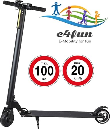 E4fun Marken E Scooter Erwachsene, Kinder, 100 KG, max 20 km/h, Elektro, 2019, 250 Watt, Faltbarer Roller, klappbar, schwarz 