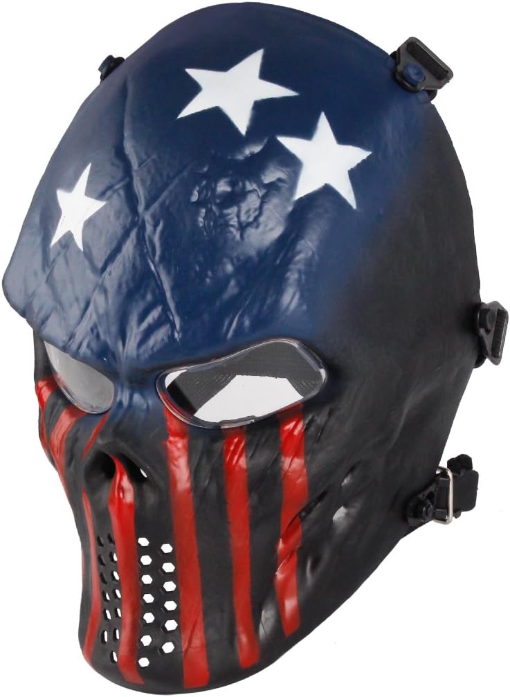 Anyoupin Paintball Mask, Skull Skeleton Full Face Airsoft Mask with Clear Lens Army Fans Supplies M06 Tactical Mask for Halloween Paintball BB Gun CS Game Cosplay and Masquerade Party (Captain) : Sports & Outdoors