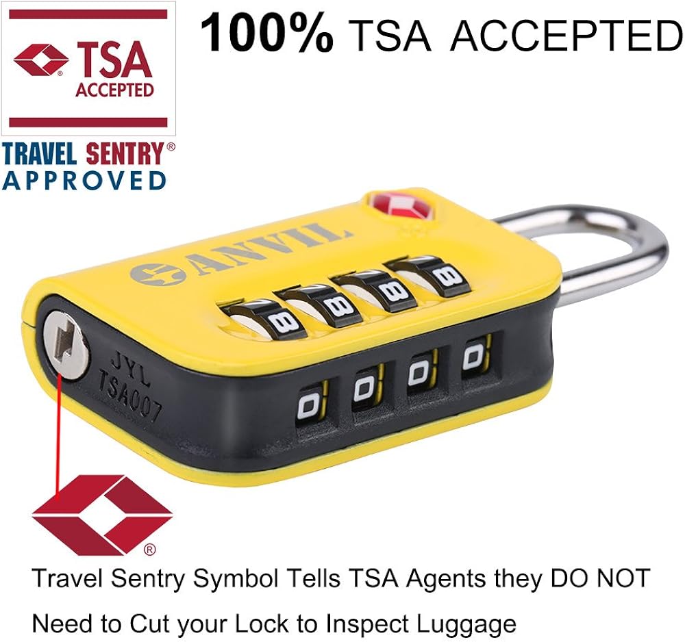  | TSA Approved Luggage Lock - 4 Digit Combination Padlocks with a Hardened Steel Shackle - Travel Locks for Suitcases & Baggage (Yellow 2 Pack) | Luggage Locks