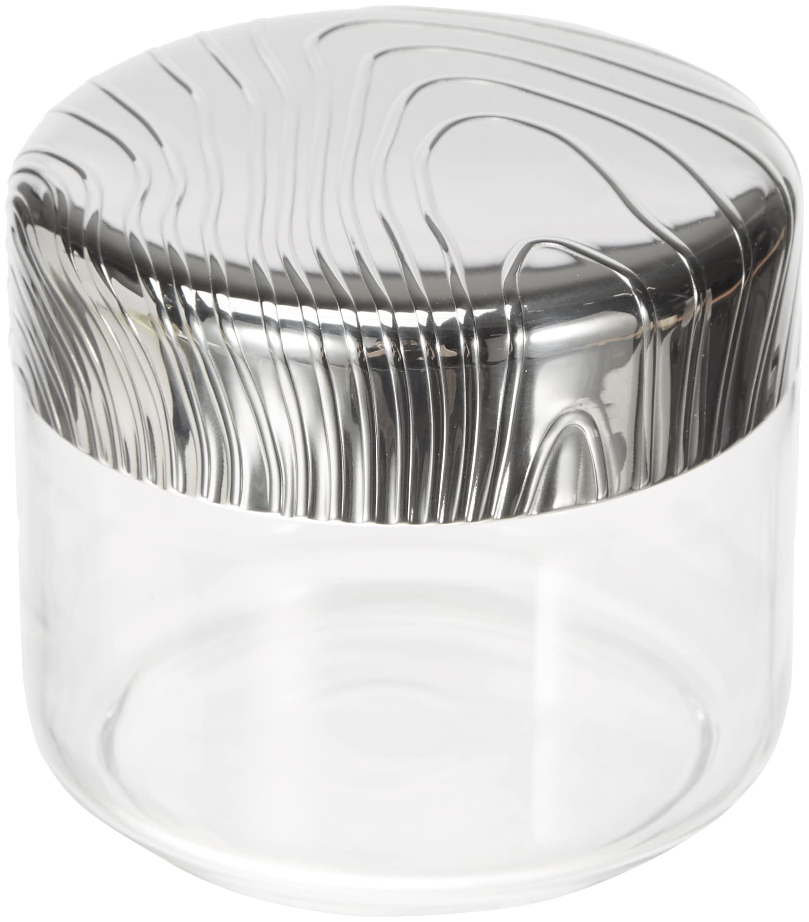 Alessi Glass jar Hermetic lid in 18/10 stainless steel with relief decoration
