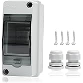 KERWINN 2 Way Distribution Protection Box,ABS/PC Alloy Plastic Transparent Cover Circuit Breaker Box IP66 Waterproof Distribution Box with DIN Rail and Waterproof Connector