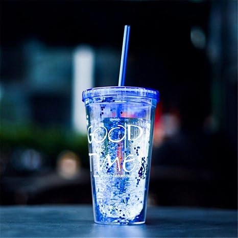 Amazon 英国のプラスチック製のローラーアンプ スムージージュースわらアイスコーヒーの旅行カップ 夏ポータブルアウトドアスポーツカップ 450ミリリットル 1枚 Color Blue カップ ソーサー オンライン通販