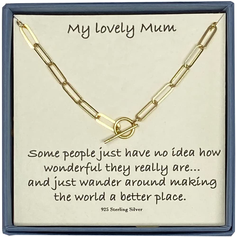 Strictly Gifts Gift for Mum 24ct Gold Plated T-Bar Necklace 43cm Card Message of Thanks & Gift Box