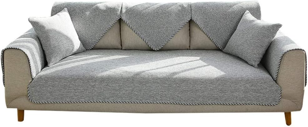 Cotton and Linen Quilted Sofa Furniture Protector Cover for pet Dog Anti-Slip Sofa Throw slipcover Couch Protector Seasons for Sofa,Loveseat,Recliner,Chair-Gray 43x94inch(110x240cm)