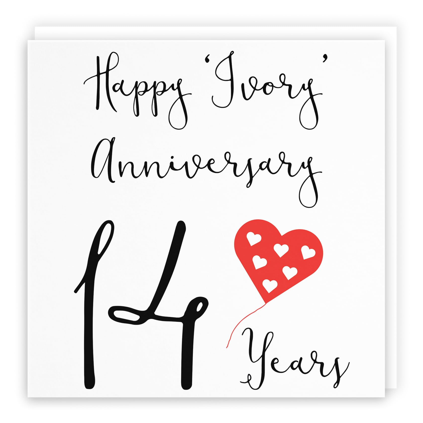 Hunts England - 14th Wedding Anniversary Card - Happy Ivory Anniversary - 14 Years - Red Heart Collection - For Couple, Husband, Wife, Friends — image 1