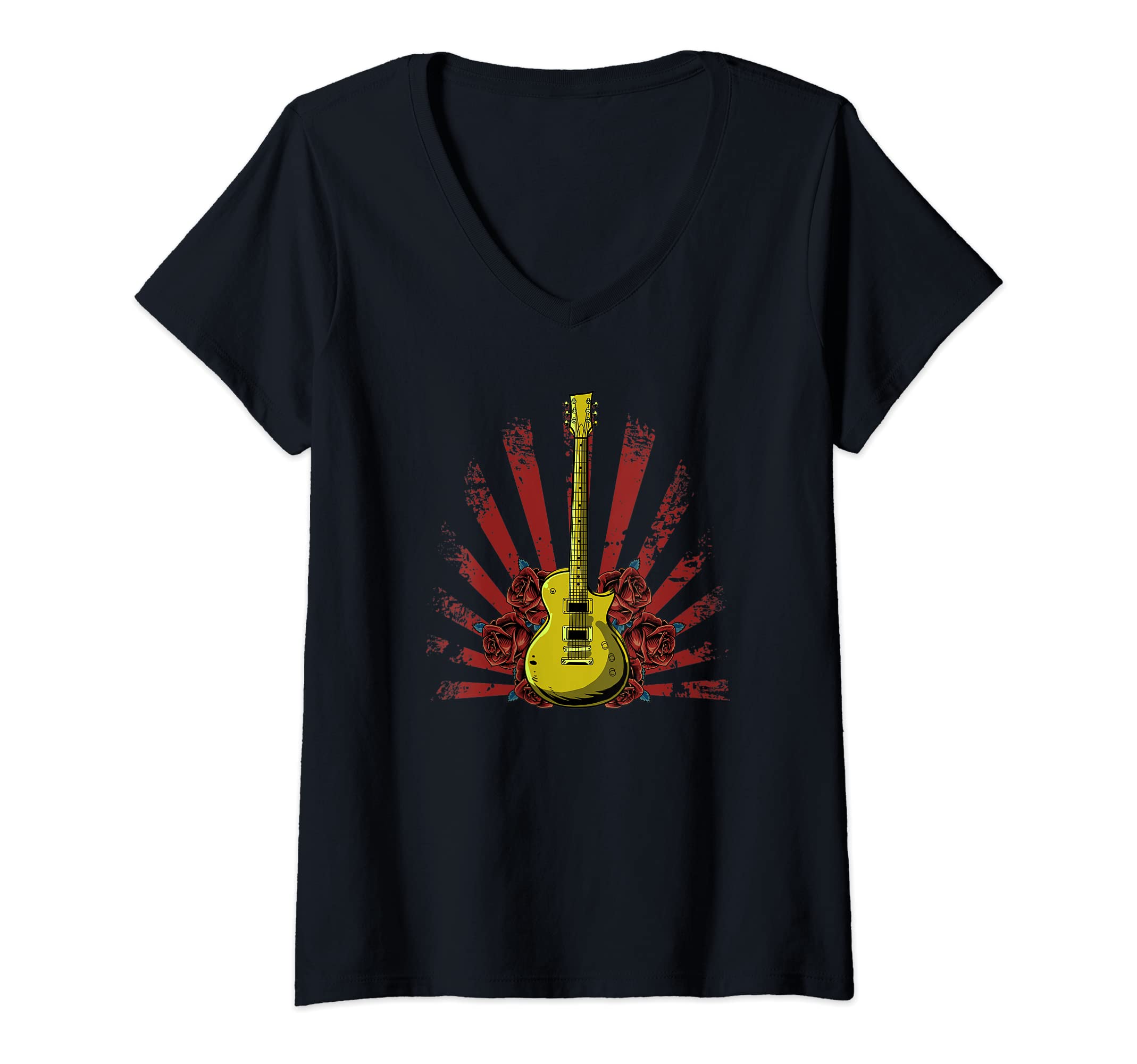 Womens Electric Guitar Band Musician - E-Guitar Rock Guitarist V-Neck T-Shirt