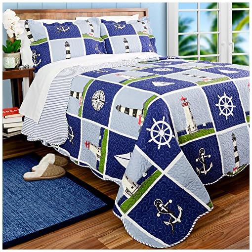 Nautical Living Lighthouse Sailboat Anchors Full Queen Quilt